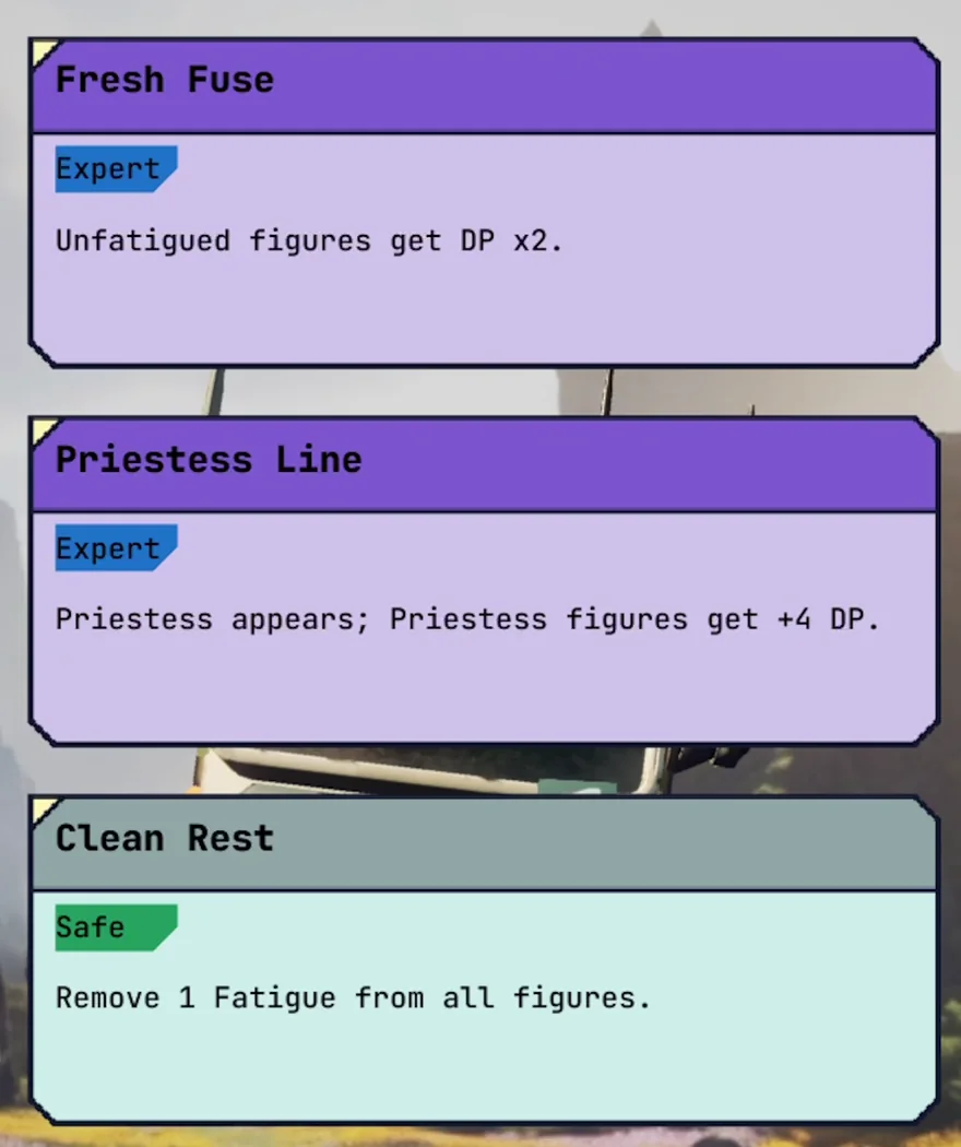 Three Anomaly upgrade choices: Fresh Fuse, Priestess Line and Clean Rest
