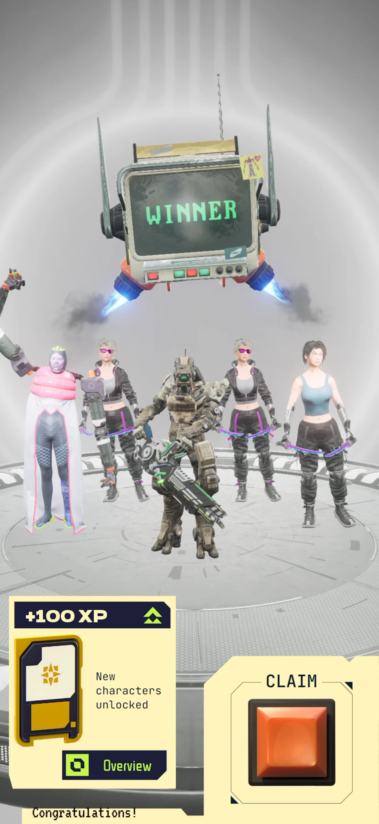 BOG’s duel result screen showing the winning line-up and WINNER display